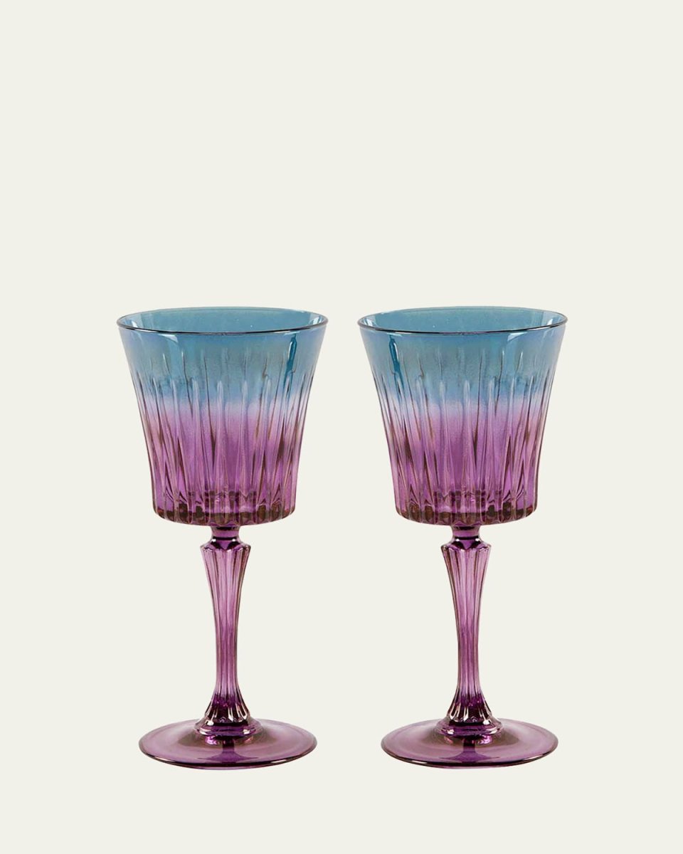 Blue Shaded Stemmed Wine Glasses, Set of 2
